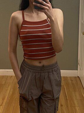 Rust Striped Cropped Tank Top | Ribbed Fitted Summer Top